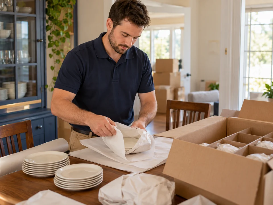 Careful preparation of dishes and household belongings.